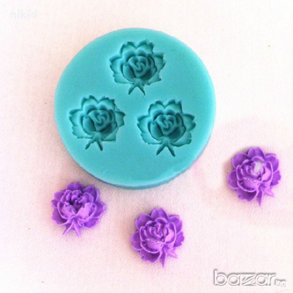 3 малки розички роза с листенца кръг силиконов молд за фондан украса торта декорация мъфини шоколад, снимка 1