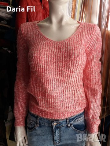 НОВО! СТРАХОТЕН пуловер в бяло-розово-сребристо, снимка 1 - Блузи с дълъг ръкав и пуловери - 24072593