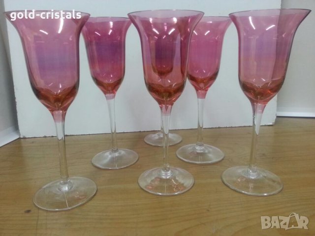 Сервиз чаши за вино цветно стъкло, снимка 3 - Антикварни и старинни предмети - 22450614