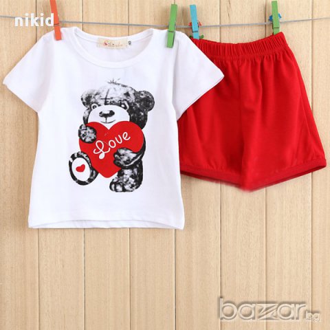 сладък летен детски сет с мече  лот блуза и панталон, снимка 2 - Детски комплекти - 17354437
