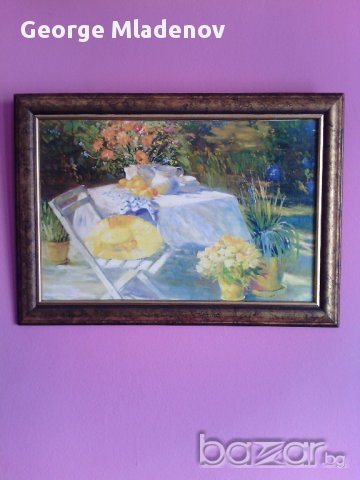 Картина "Маса с цветя" 20х30см. с рамка върху платно