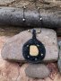 Викинг колие от естествен речен камък, естествена висококачествена черна кожа и мъниста от дърво. , снимка 1