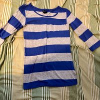 Дамска блуза - синьо и сиво райе, снимка 1 - Блузи с дълъг ръкав и пуловери - 24853875