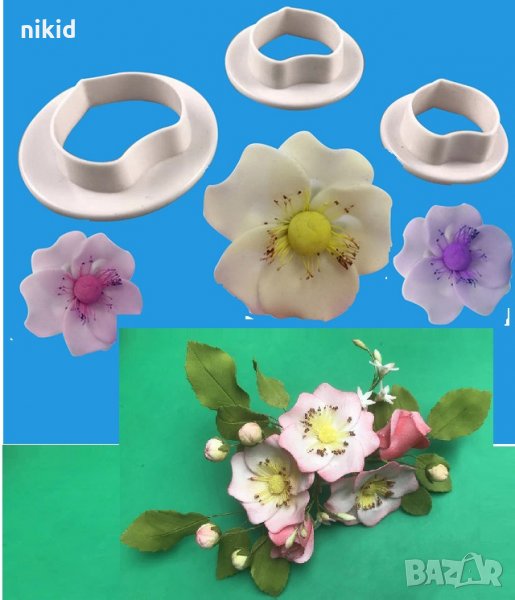 3 бр листа вишнев цвят роза пластмасови резци форми тесто фондан украса торта декорация, снимка 1