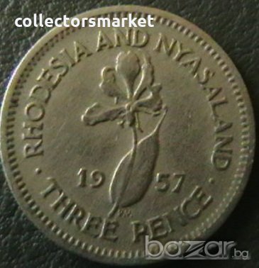 3 пенса 1957, Родезия и Нийсланд, снимка 1