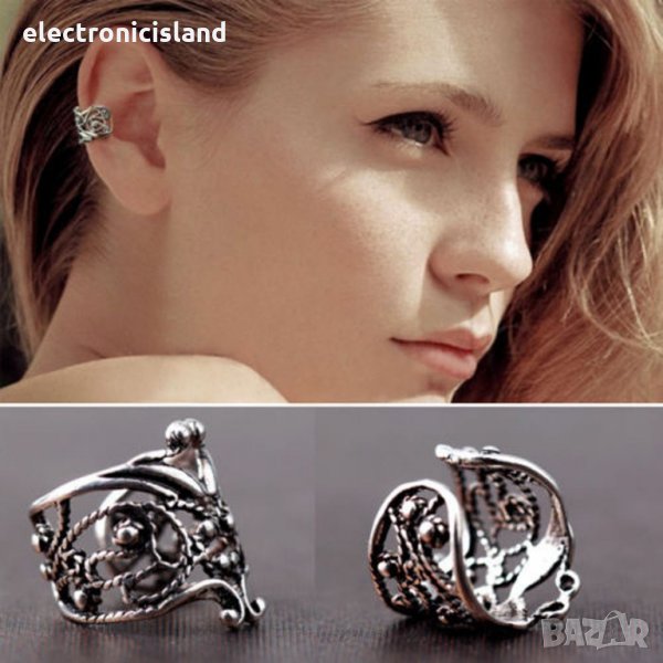 Модерна пънк рок ретро клип обеца за ухо, U форма, цвят сребро, снимка 1