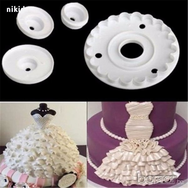 резци къдрици пластмасови 4 части рокля кукла барби орнаменти контури кант борд за торта фондан ук, снимка 1