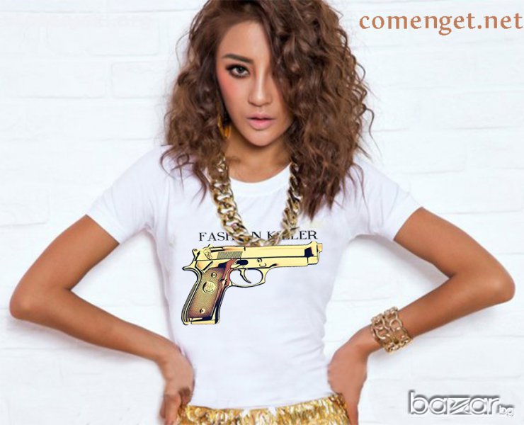 NEW! Дамски топ FASHION KILLER с GUN принт! Поръчай тениска С Твоя Снимка или идея!, снимка 1