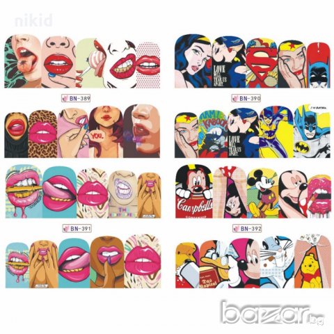 12 в 1 сет Поп Арт татос водни стикери маникюр нокти декорация, снимка 3 - Други - 19994705