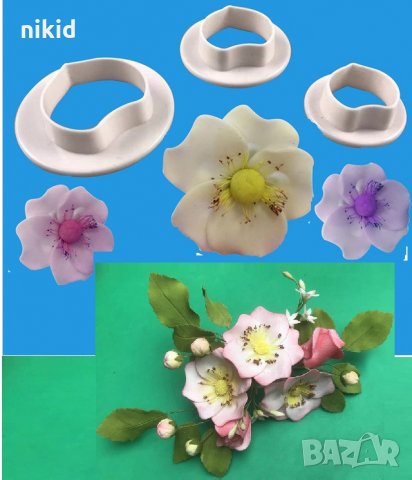 3 бр листа вишнев цвят роза пластмасови резци форми тесто фондан украса торта декорация