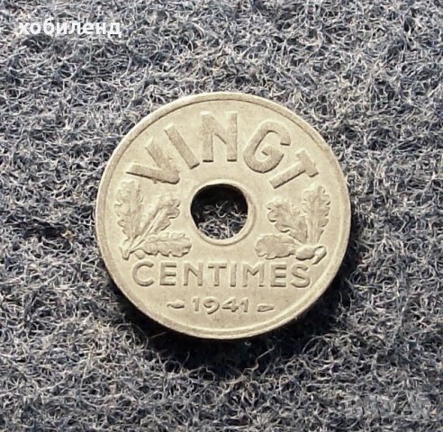 20 центимес Франция 1941, снимка 1 - Нумизматика и бонистика - 24864328