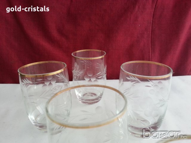 Стъклени чаши гравирани с златен кант , снимка 9 - Антикварни и старинни предмети - 20681508