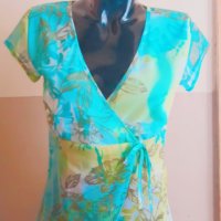 Тюркоазено-зелена мрежеста блузка С, снимка 1 - Тениски - 22610392