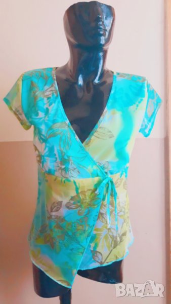 Тюркоазено-зелена мрежеста блузка С, снимка 1