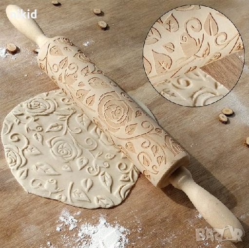 дървена Точилка РОЗИ за тесто бисквитки фондан декор украса, снимка 1