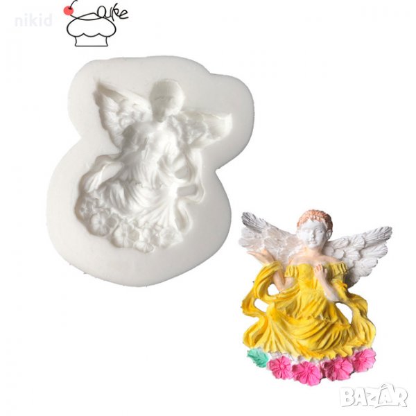 Жена Ангел с рокля и цветя силиконов молд форма за кръщене пита украса торта с фондан шоколад, снимка 1