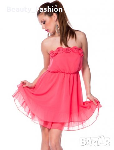 Коралова шифонена рокля