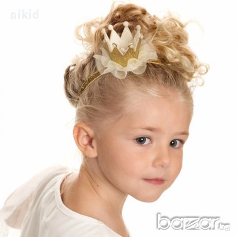 лента корона за коса глава за принцеса бебе на ластик с мъниста и брокат, снимка 4 - Други - 15031653
