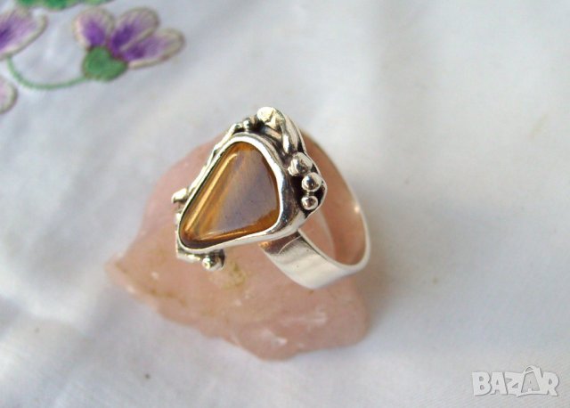 Старинен Сребърен Пръстен с Тигрово Око, снимка 3 - Пръстени - 24399141