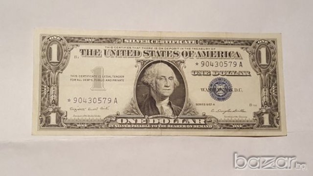 Rare $ 1 Dollar Star 1957-A / XF, снимка 4 - Нумизматика и бонистика - 19862889