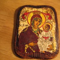 †стара  православна икона Дева Мария, Богородица с Младенеца - 13 х 17 см.   , снимка 2 - Икони - 19334452