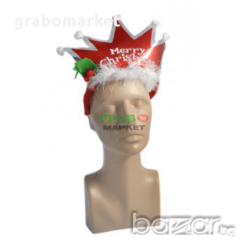 Коледна диадема - корона с надпис Весела Коледа. Изработена от мек полар, PVC материал, филц и пух., снимка 1