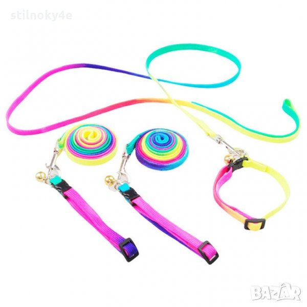 Нашийник и повод в неонови цветове Повод за куче Каишка за куче Кучешки аксесоари Аксесоари за куче, снимка 1