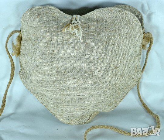 Ленена чантичка торбичка с дантела ръчна изработка сърце, снимка 2 - Чанти - 21955556