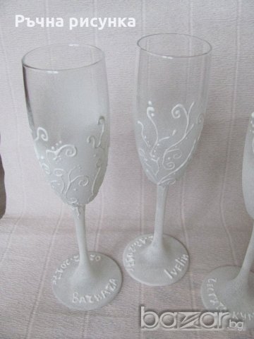 Ръчно рисувани чаши за младожeнци и кумовe, снимка 6 - Декорация за дома - 19776667