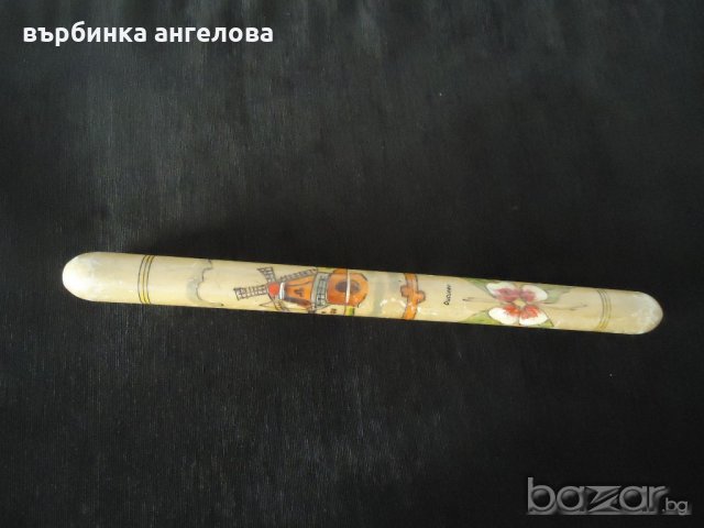 Стар Дървен калъф рисуван с пирограф за игли за плетене(куки)