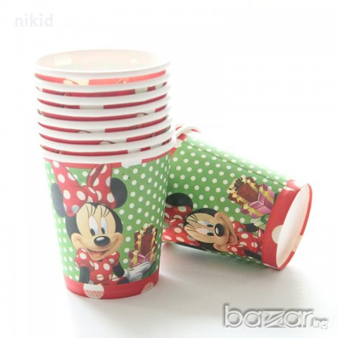 червен кант Мини Маус minnie mouse 10 бр картонени чаши парти рожден ден
