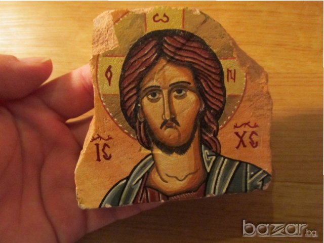 † ръчно рисувана икона на Исус Христос  върху керамична плочка с автограф., снимка 2 - Икони - 20415085