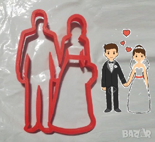 Двойка Младоженци Сватба Пластмасов резец форма за тесто бисквитки фондан