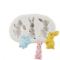 3 заека зайчета заек силиконов молд форма за декорация и украса торта фондан, снимка 1 - Форми - 22519016