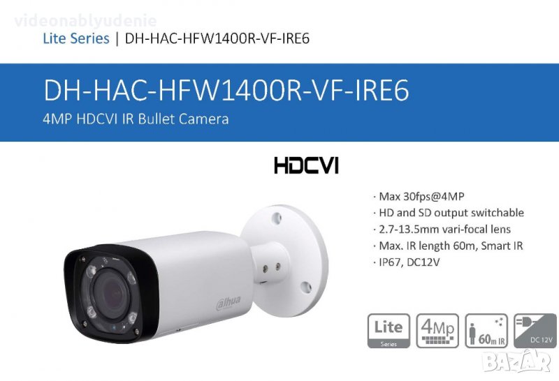 Dahua HAC-HFW1400R-VF-IRE6 - HDCVI 4MP Варифокална Камера Вградена 4kV TVS гръмозащита -40°С до +60°, снимка 1