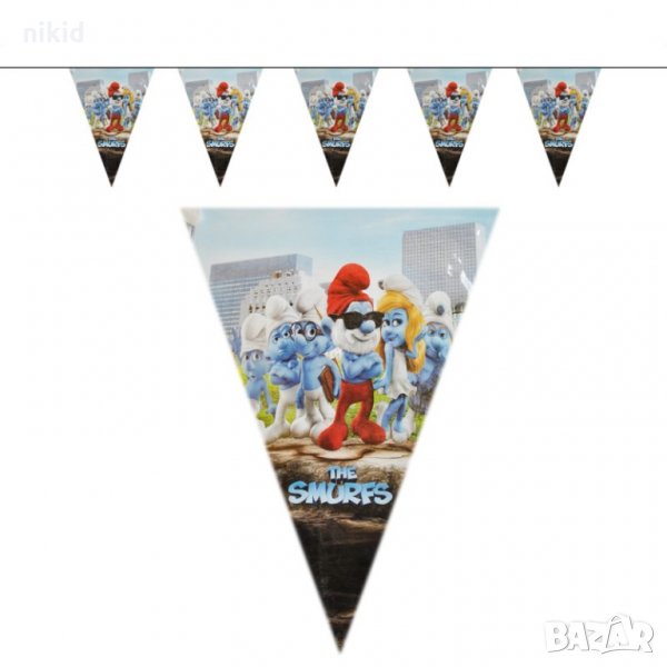 Смърфовете The smurfes 10 бр Парти Гирлянд Знаменца Флаг Банер, снимка 1