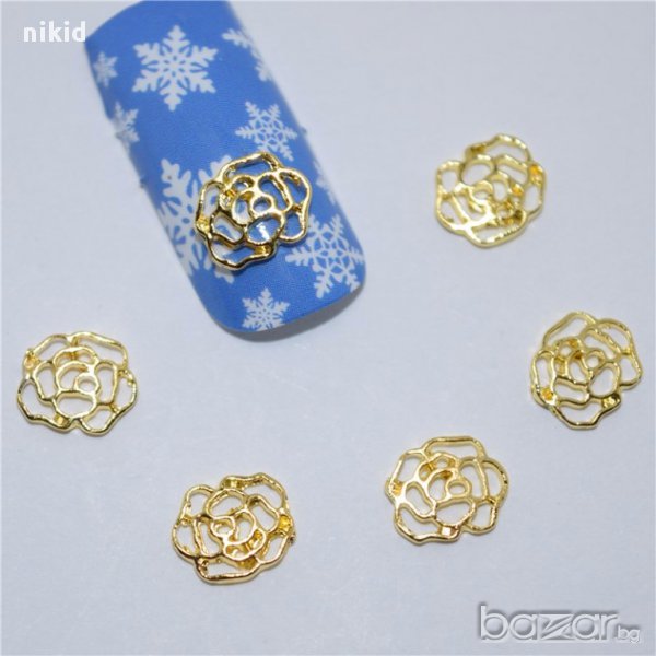 3D златиста златна роза бижу за нокти  декорация украса за маникюр, снимка 1