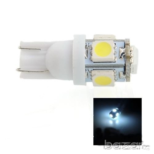 Габаритни диодни крушки /габарити/ T10 5050 W5w с 5 Smd Led ксеноново бели диода, снимка 1