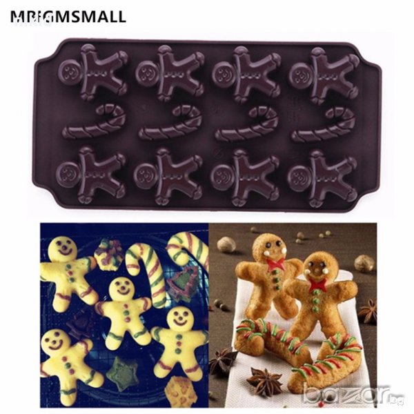Коледни джинджифилови човечета и бастунчета силиконов молд форма за фондан шоколад гипс желе украса , снимка 1