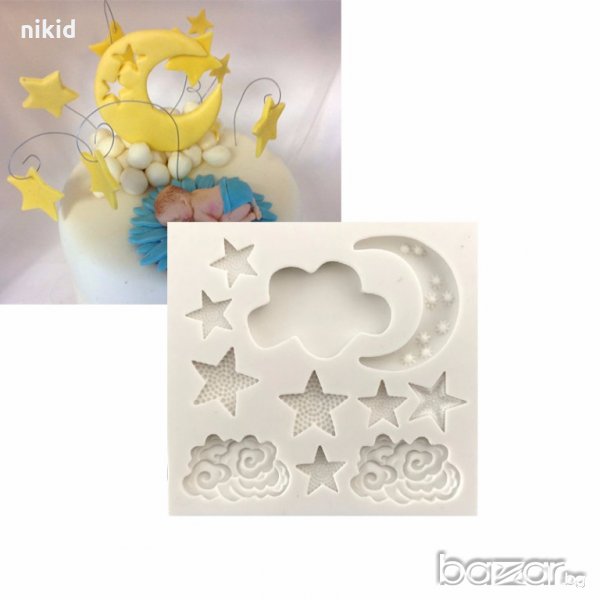 НЕБЕ ЛУНА ОБЛАК ЗВЕЗДИ силиконов молд форма декорация украса фондан торта мъфини и др, снимка 1