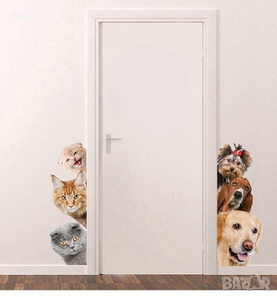 Кучета Котки забавен самозалепващ стикер лепенка за стена хладилник мебел и др., снимка 1