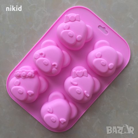 6 различни глави на Мече дълбок силиконов молд форма за мъфини кексчета тесто шоколад гипс сапун