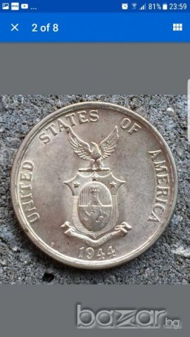 BUnc USA 50 Centavos Filipinas 1944 San Francisco Mint, снимка 2 - Нумизматика и бонистика - 20221576