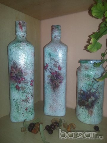 Бутилки  с декупаж, снимка 6 - Декорация за дома - 17497731