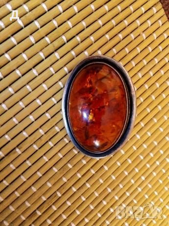 Ест.кехлибар стара сребърна авторска брошка, снимка 4 - Колиета, медальони, синджири - 22971109