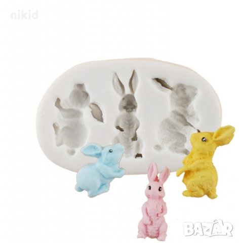3 заека зайчета заек силиконов молд форма за декорация и украса торта фондан