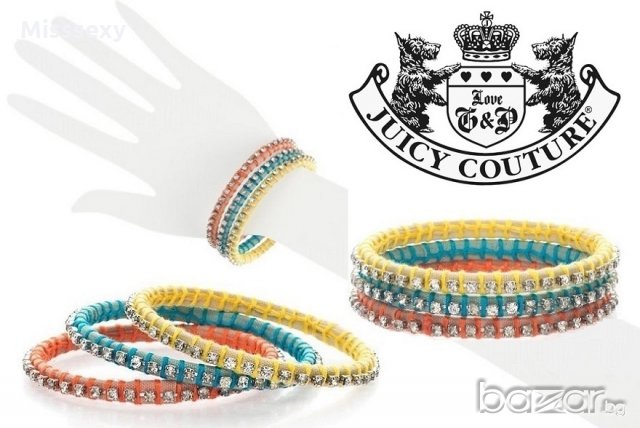 ПРОМО 🍊 JUICY COUTURE 🍊 Комплект метални цветни гривни с декоративни камъни нов с кутия, снимка 6 - Гривни - 21362728
