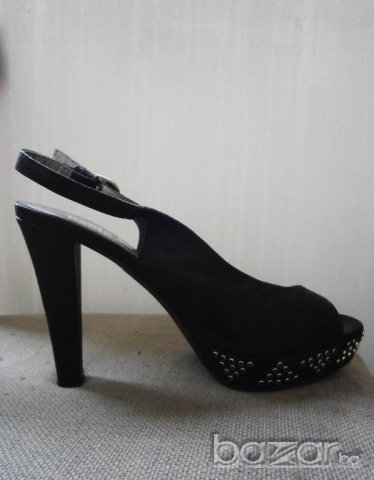 Черни кожени обувки , снимка 2 - Дамски обувки на ток - 8949833