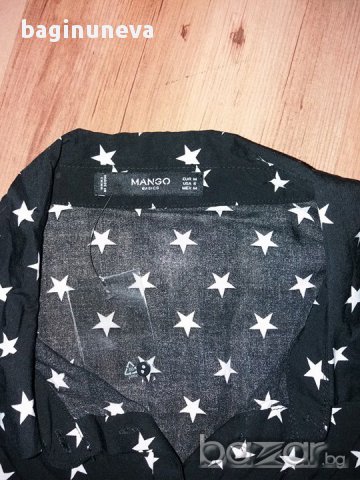 Нова дамска черна риза със звездички на Mango- размер -М-Л, снимка 3 - Ризи - 17644708