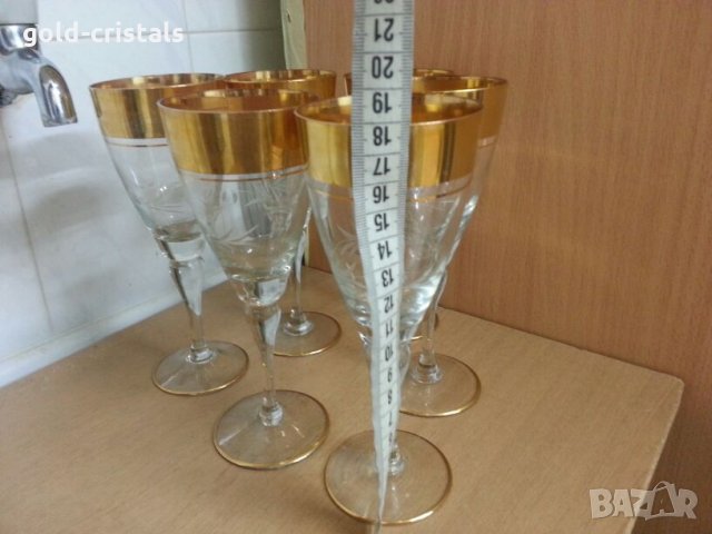 Ретро стъклени чаши за вино с много позлата, снимка 10 - Антикварни и старинни предмети - 22383019